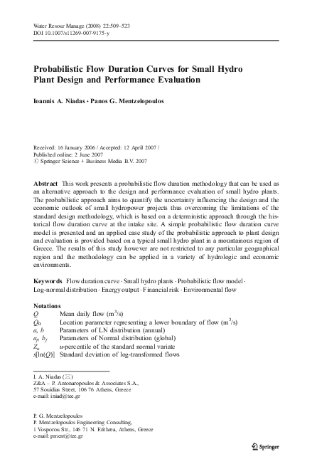(PDF) Probabilistic flow duration curves for small hydro plant design ...