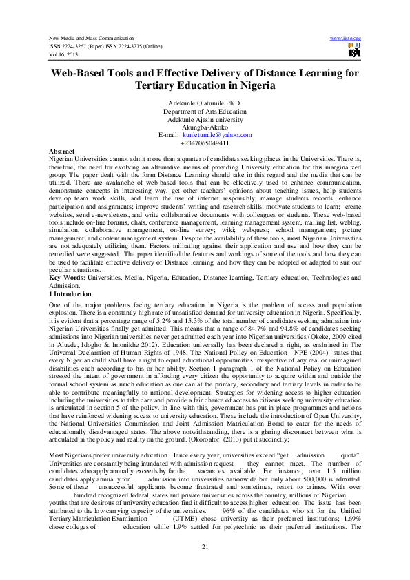 (PDF) Web-Based Tools and Effective Delivery of Distance Learning for ...