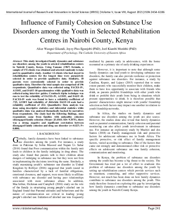 (PDF) Influence of Family Cohesion on Substance Use Disorders among the ...