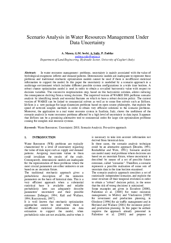 (PDF) Scenario Analysis in Water Resources Management Under Data ...