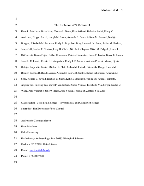 (PDF) The evolution of self-control