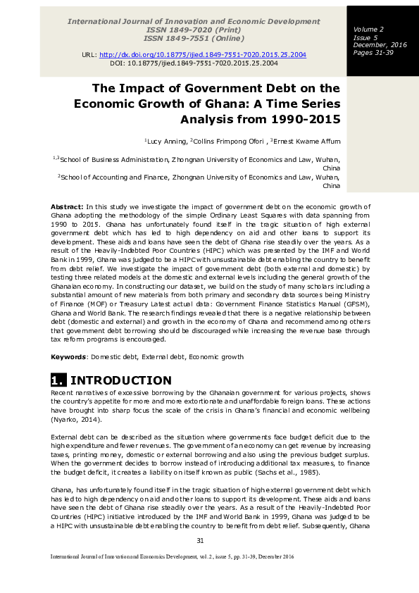 (PDF) The Impact of Government Debt on the Economic Growth of Ghana: A ...