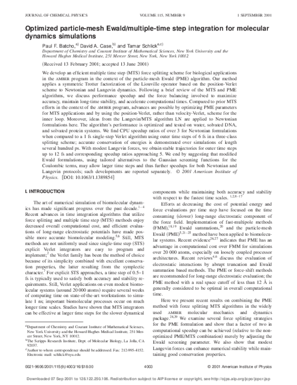 (PDF) Optimized particle-mesh Ewald/multiple-time step integration for ...
