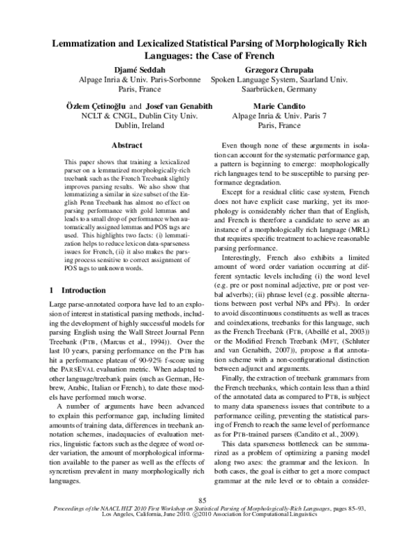 (PDF) Lemmatization and lexicalized statistical parsing of ...