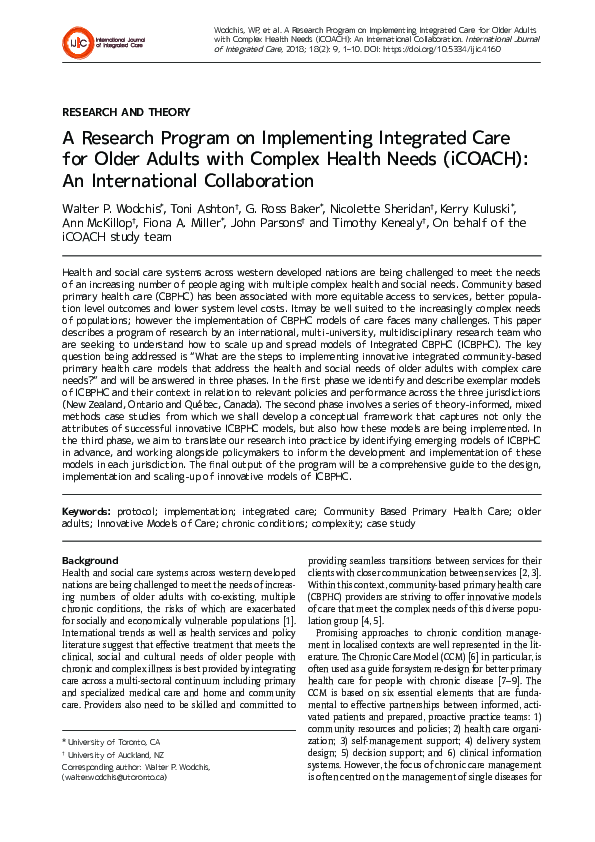 (PDF) A Research Program on Implementing Integrated Care for Older ...