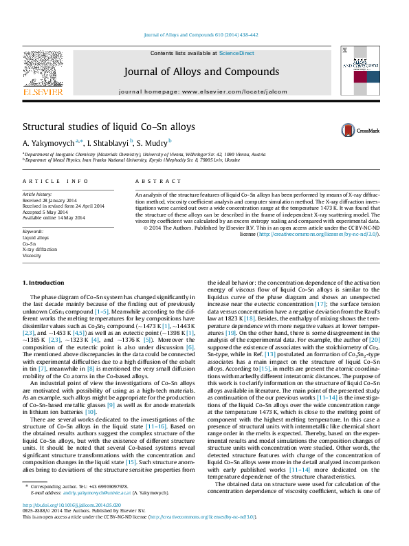 (PDF) Structural studies of liquid Co-Sn alloys