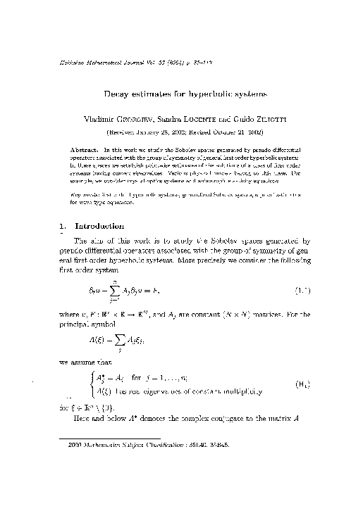 (PDF) Decay estimates for hyperbolic systems