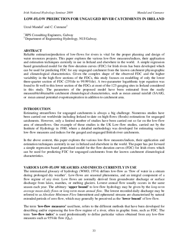 (PDF) Low-Flow Prediction for Ungauged River Catchments in Ireland