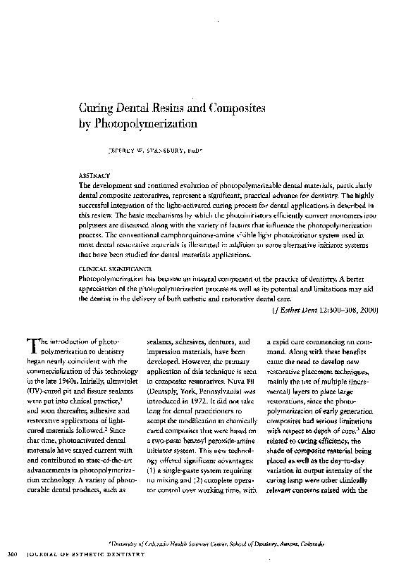 (PDF) Curing Dental Resins and Composites by Photopolymerization