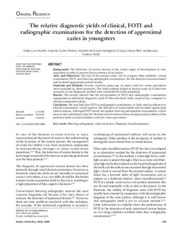 (PDF) The relative diagnostic yields of clinical, FOTI and radiographic ...