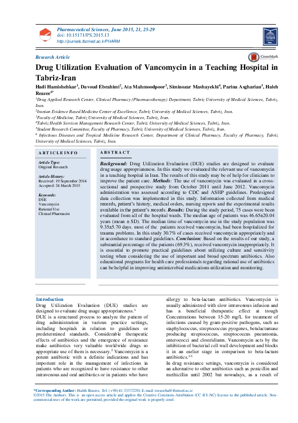 (PDF) Drug Utilization Evaluation of Vancomycin in a Teaching Hospital ...