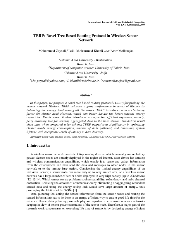(PDF) TBRP: Novel Tree Based Routing Protocol in Wireless Sensor Network