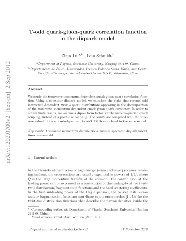 (PDF) T-odd quark-gluon-quark correlation function in the diquark model