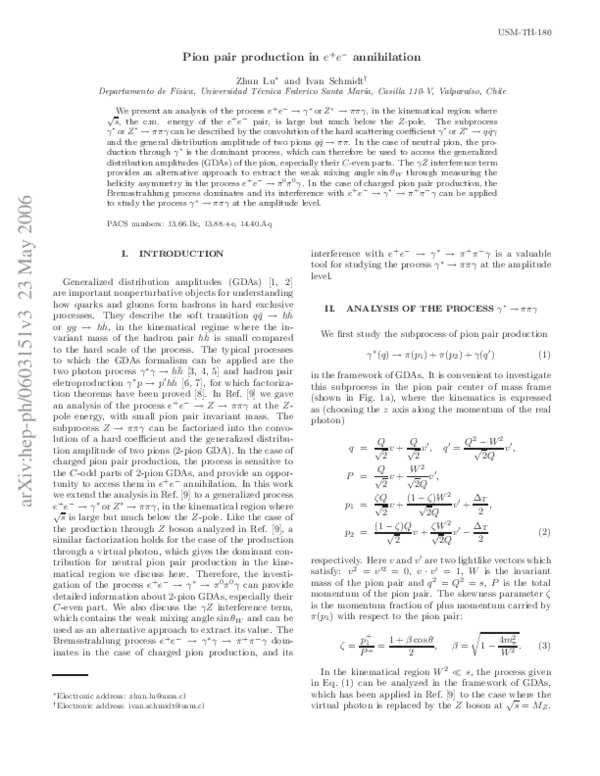 (PDF) Pion pair production in e+e- annihilation