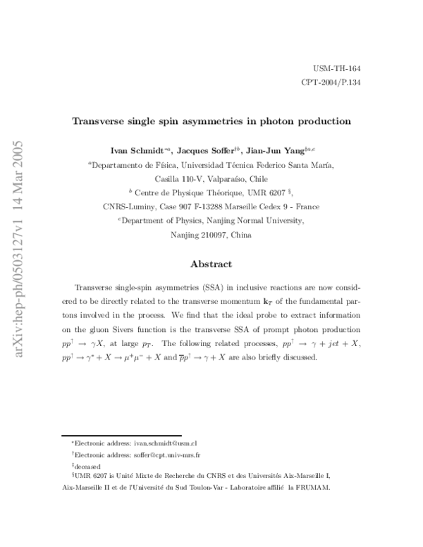 (PDF) Transverse single spin asymmetries in photon production