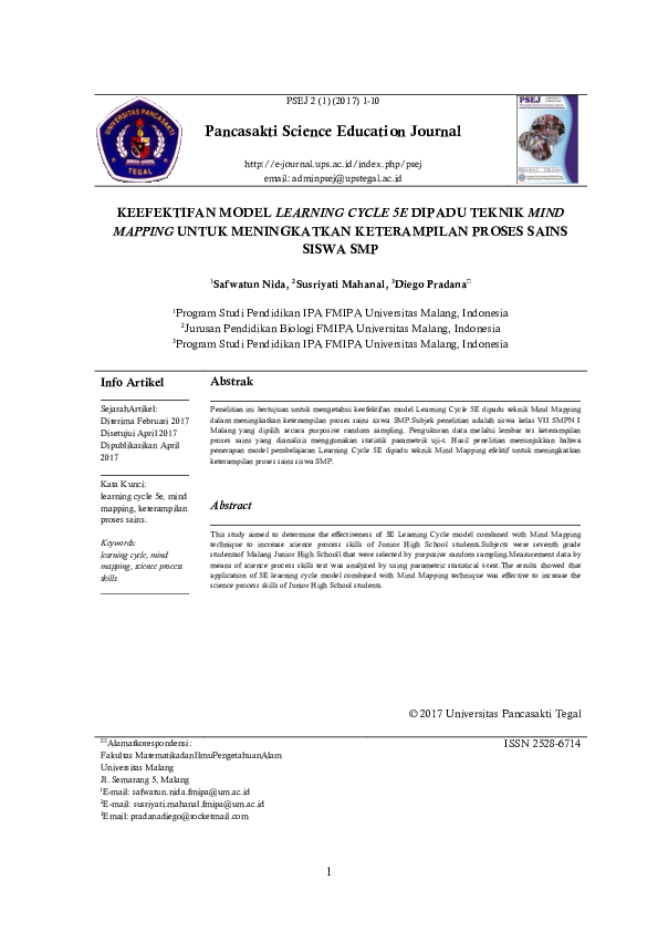 (PDF) Keefektifan Model Learning Cycle 5E Dipadu Teknik Mind Mapping