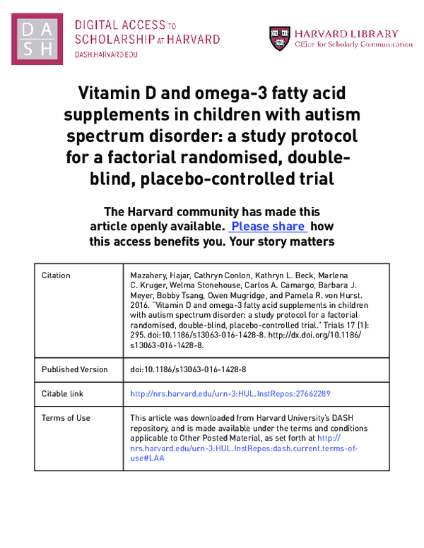 (PDF) Vitamin D and omega3 fatty acid supplements in children with