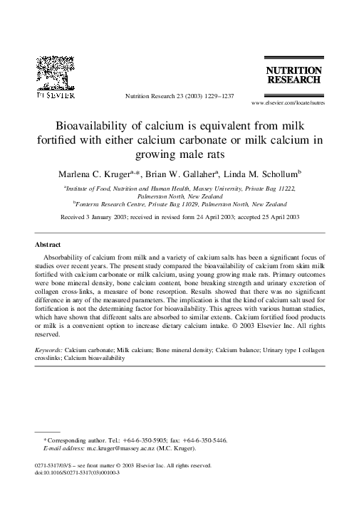 (PDF) Bioavailability of calcium is equivalent from milk fortified with ...