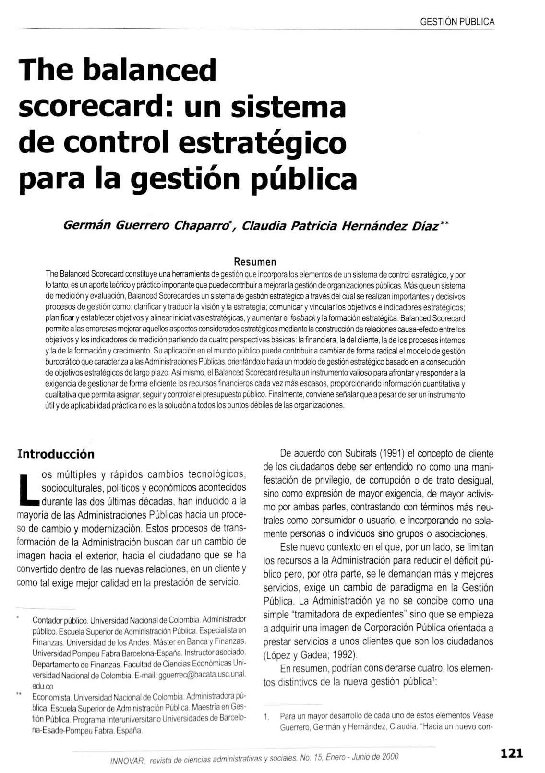 (PDF) The balanced scorecard: un sistema de control estratégico para la ...