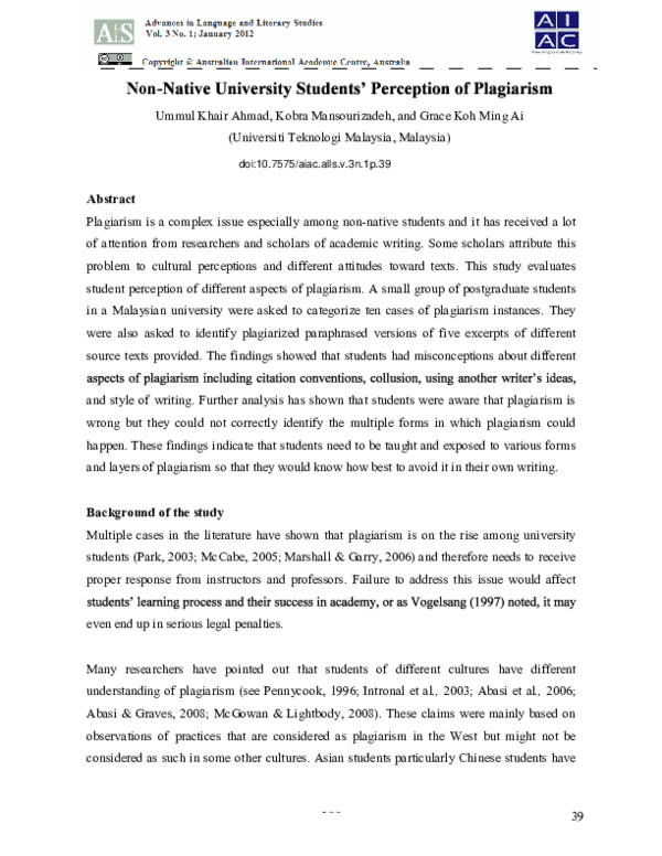 (PDF) None Native University Students’ Perception of Plagiarism