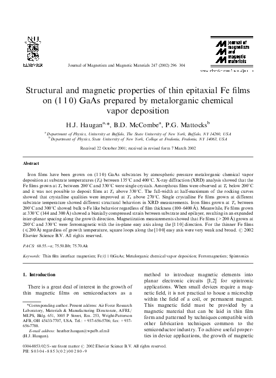 (PDF) Structural and magnetic properties of thin epitaxial Fe films on ...