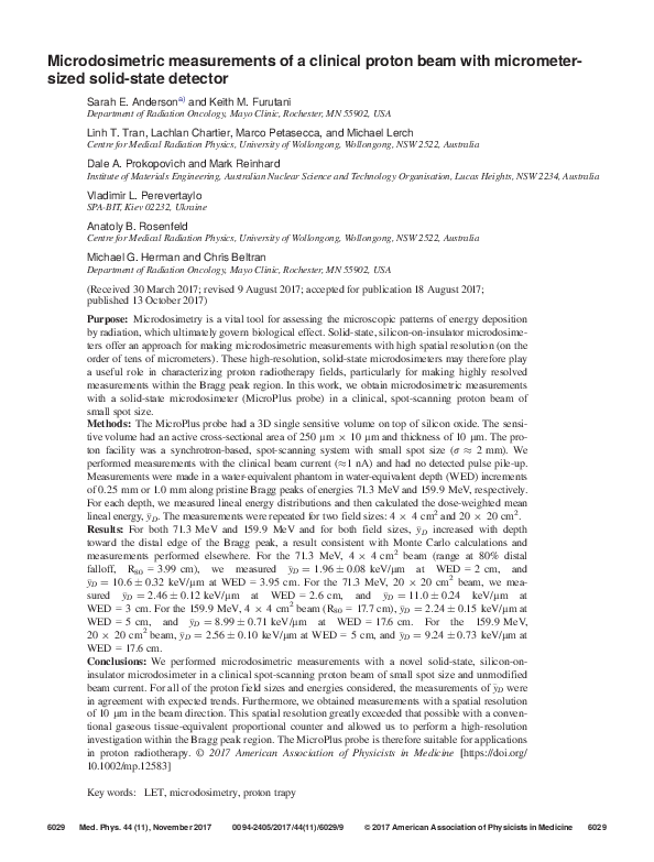 (PDF) Microdosimetric measurements of a clinical proton beam with ...