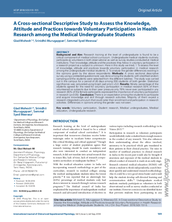 (PDF) A Cross-sectional Descriptive Study to Assess the Knowledge ...