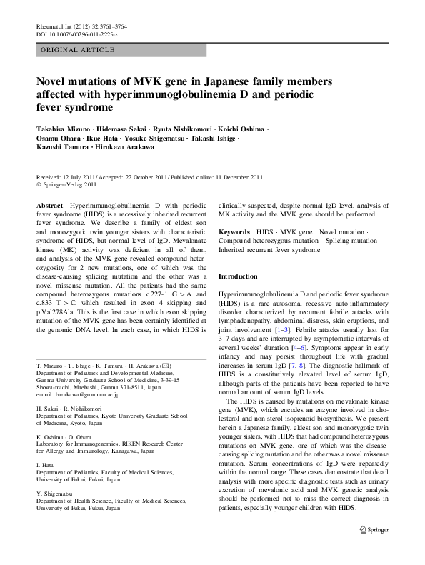 (PDF) Novel mutations of MVK gene in Japanese family members affected ...