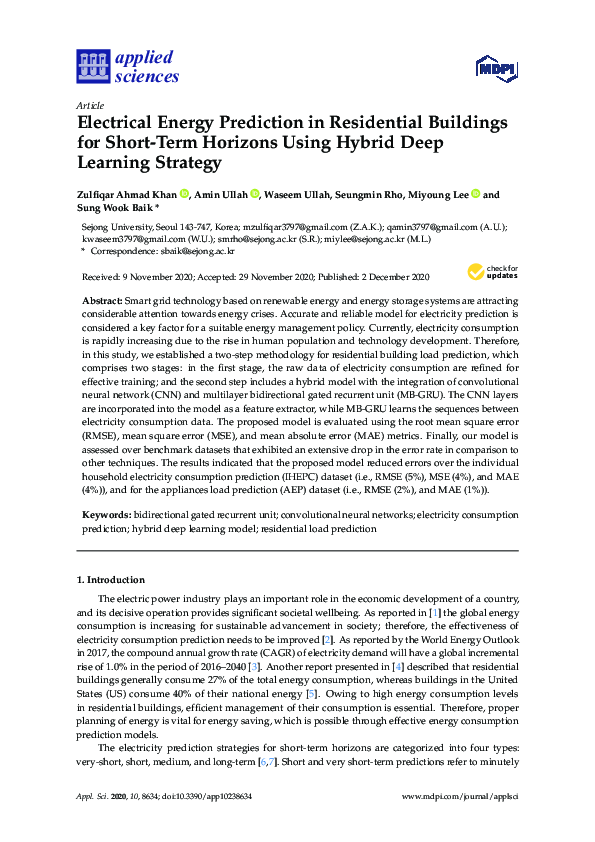 (PDF) Electrical Energy Prediction in Residential Buildings for Short ...