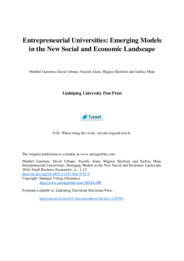 (PDF) Entrepreneurial universities: emerging models in the new social ...