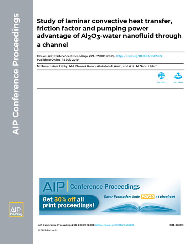 (PDF) Study of laminar convective heat transfer, friction factor and ...