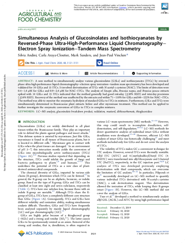 (PDF) Simultaneous Analysis of Glucosinolates and Isothiocyanates by ...