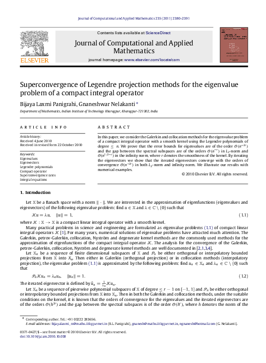 (PDF) Superconvergence of Legendre projection methods for the ...