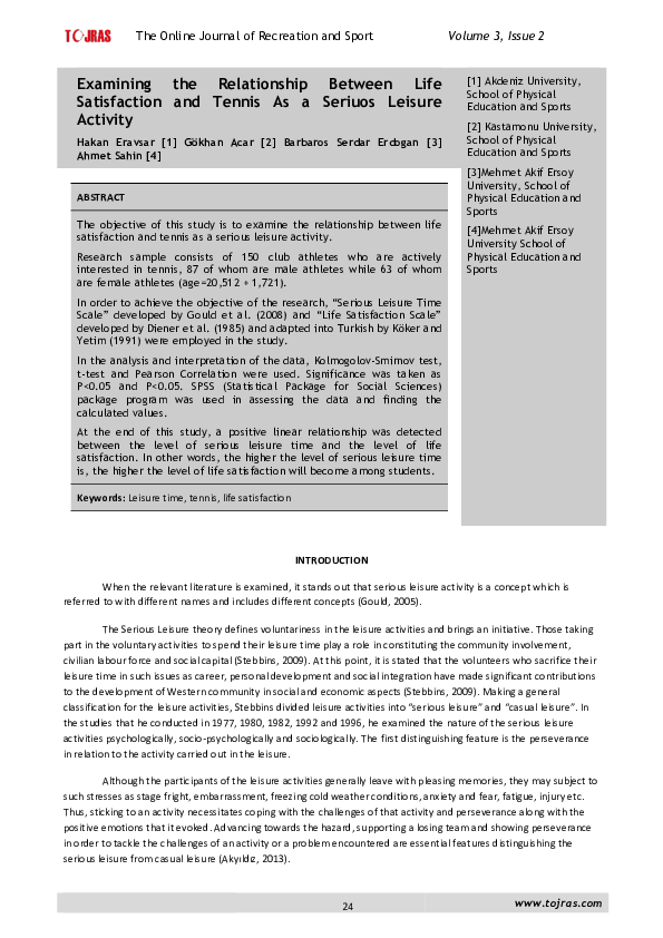 (PDF) Examining the Relationship Between Life Satisfaction and Tennis ...