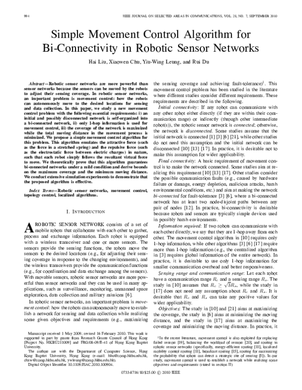 (PDF) Simple movement control algorithm for bi-connectivity in robotic ...