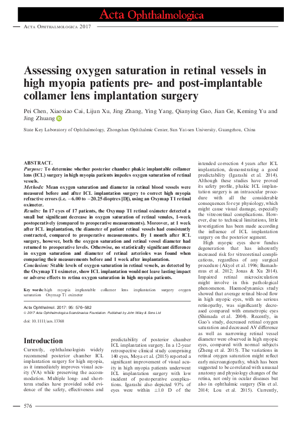 (PDF) Assessing oxygen saturation in retinal vessels in high myopia ...