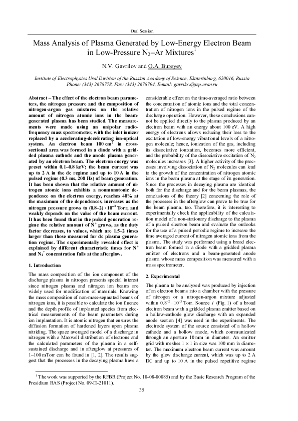 (PDF) Mass Analysis of Plasma Generated by Low-Energy Electron Beam in ...