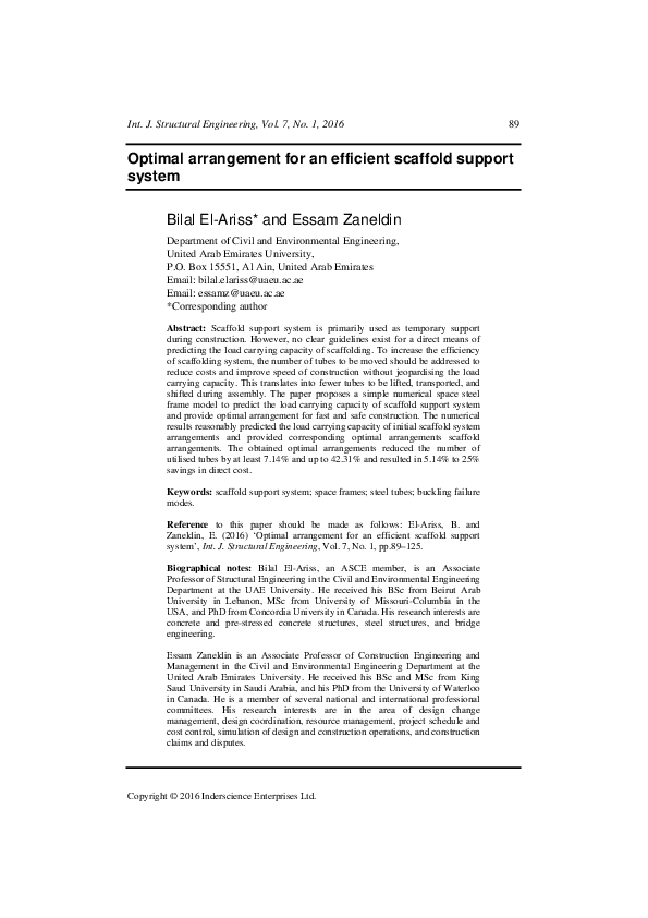 (PDF) Optimal arrangement for an efficient scaffold support system