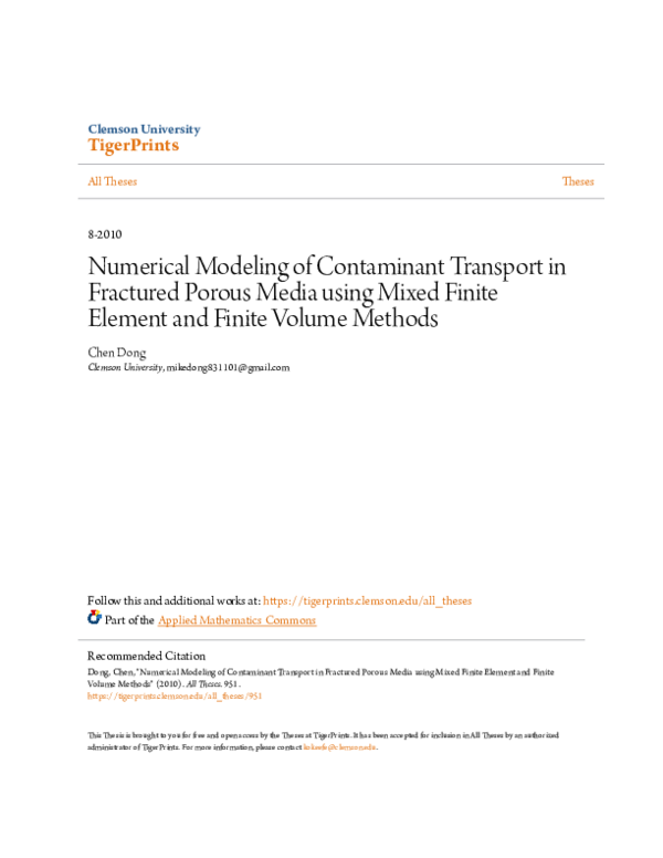 (PDF) Numerical Modeling of Contaminant Transport in Fractured Porous ...