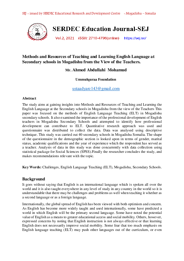 (PDF) Methods and Resources of Teaching and Learning English Language ...