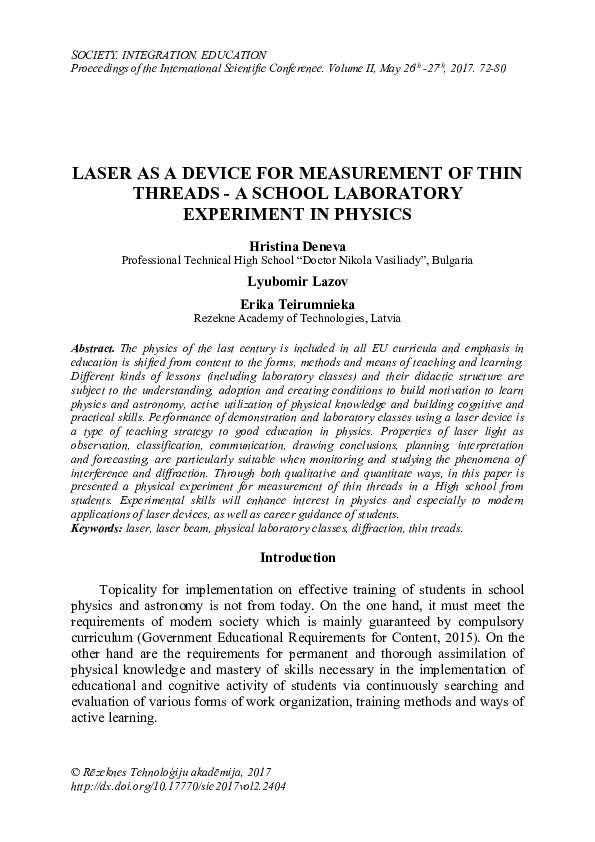 (PDF) Laser as a Device for Measurement of Thin Threads - a School ...