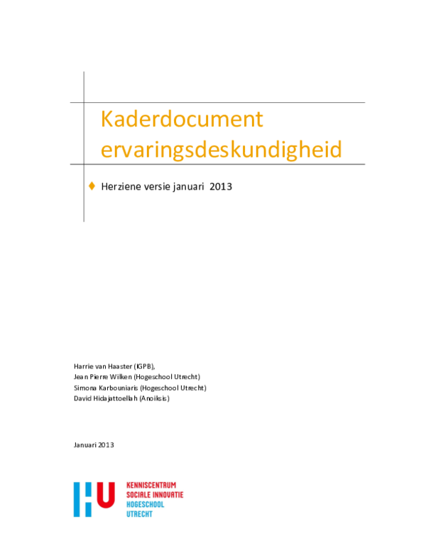 (PDF) Kaderdocument ervaringsdeskundigheid. Herziene versie januari 2013