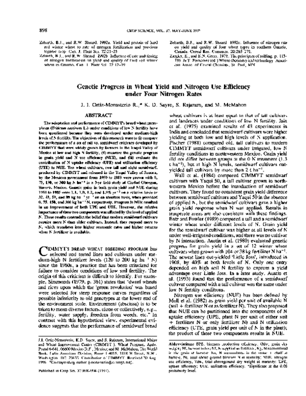 (PDF) Genetic Progress in Wheat Yield and Nitrogen Use Efficiency under ...