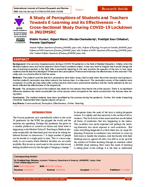 (PDF) A Study of Perceptions of Students and Teachers Towards E ...