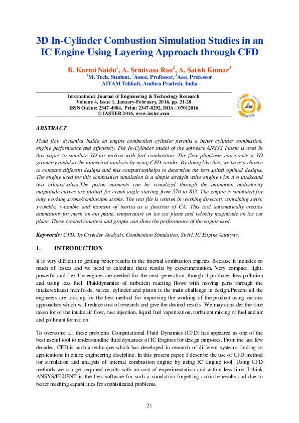 (PDF) 3D In-Cylinder Combustion Simulation Studies in an IC Engine ...