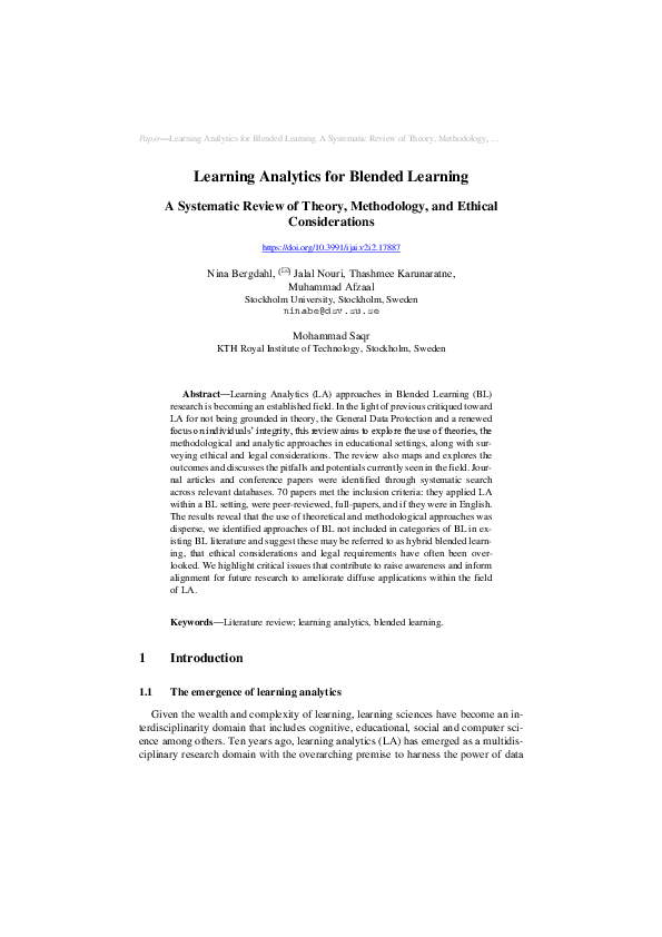(PDF) Learning Analytics for Blended Learning A Systematic Review of ...