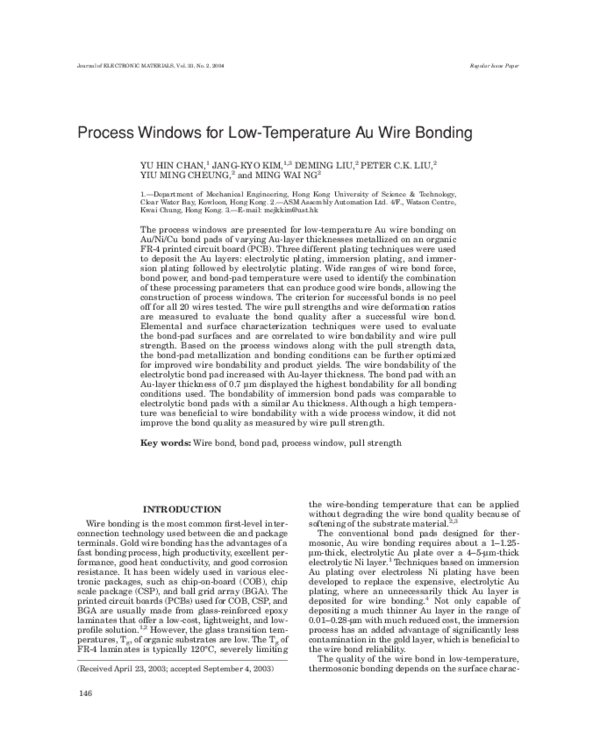 (PDF) Process windows for low-temperature Au wire bonding