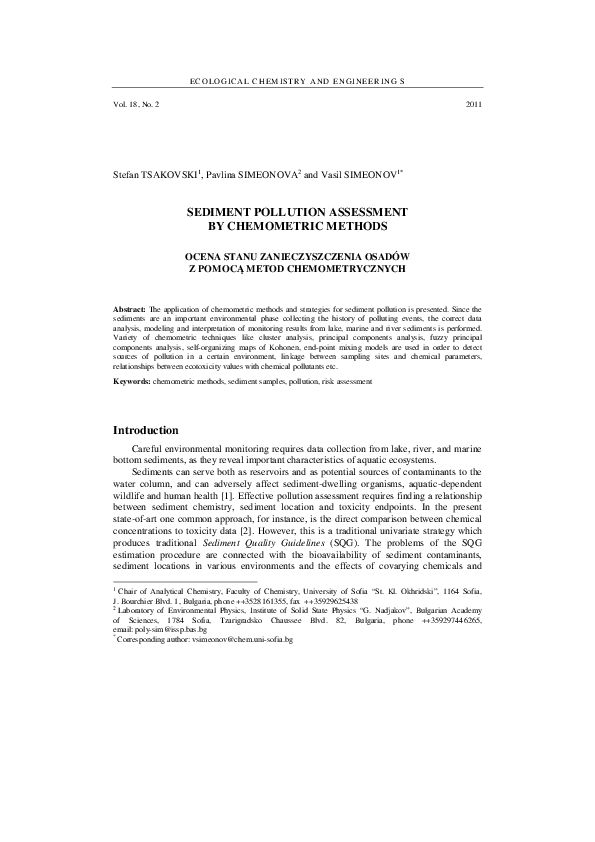 (PDF) Sediment Pollution Assessment by Chemometric Methods