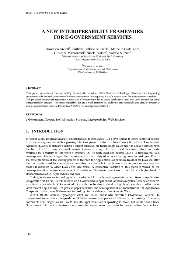 (PDF) A New Interoperability Framework for E-Government Services