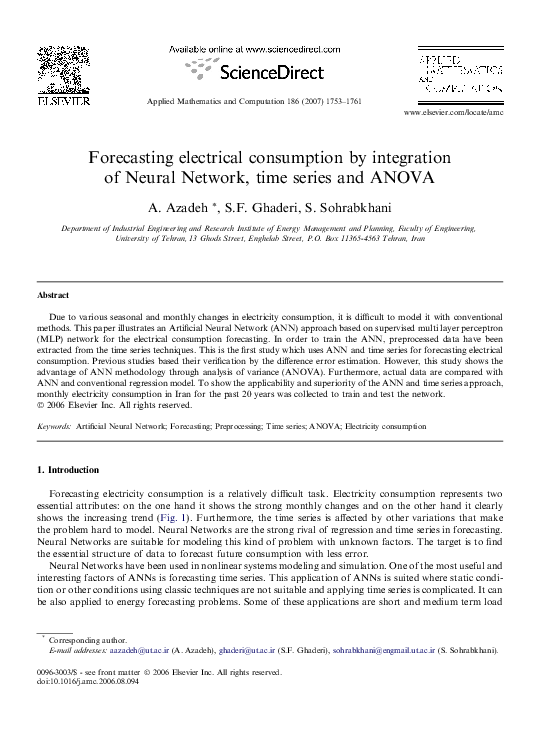 (PDF) Forecasting electrical consumption by integration of Neural ...